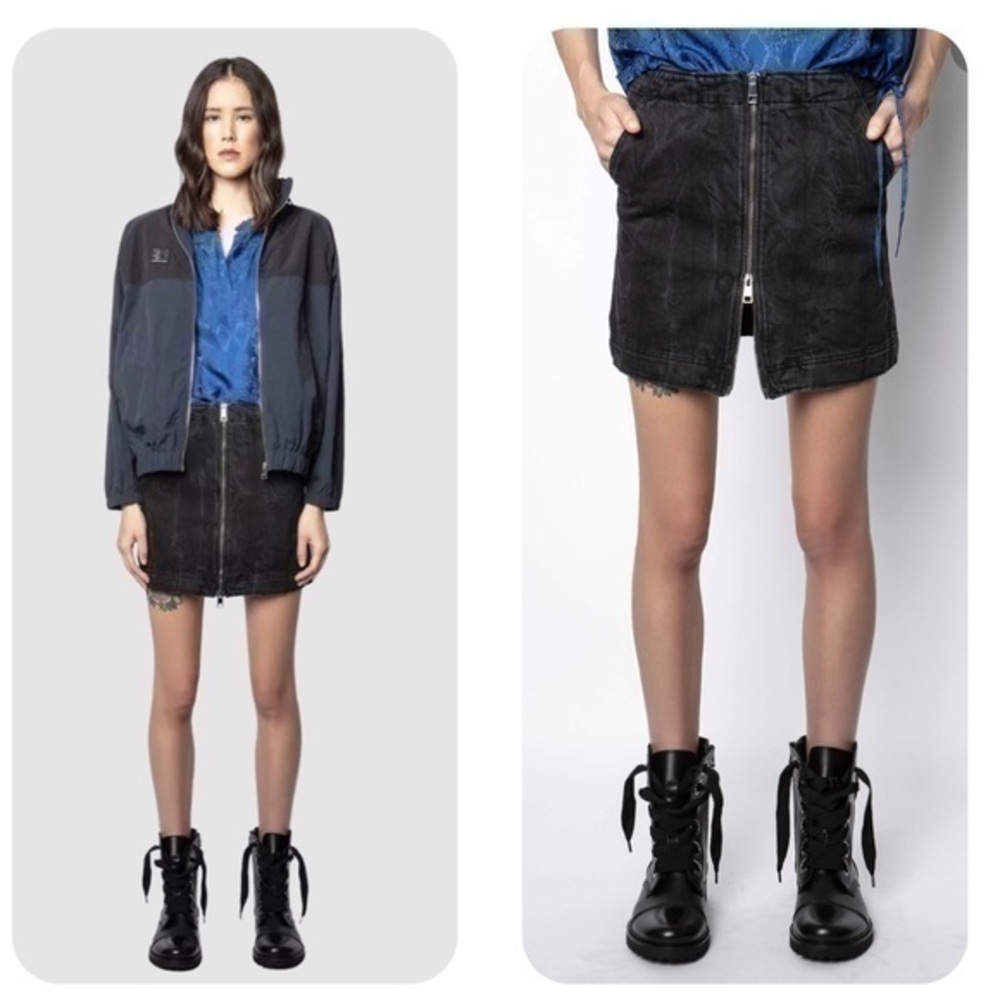 Zadig & Voltaire Black Washed Denim Zip-Front Mini Skirt